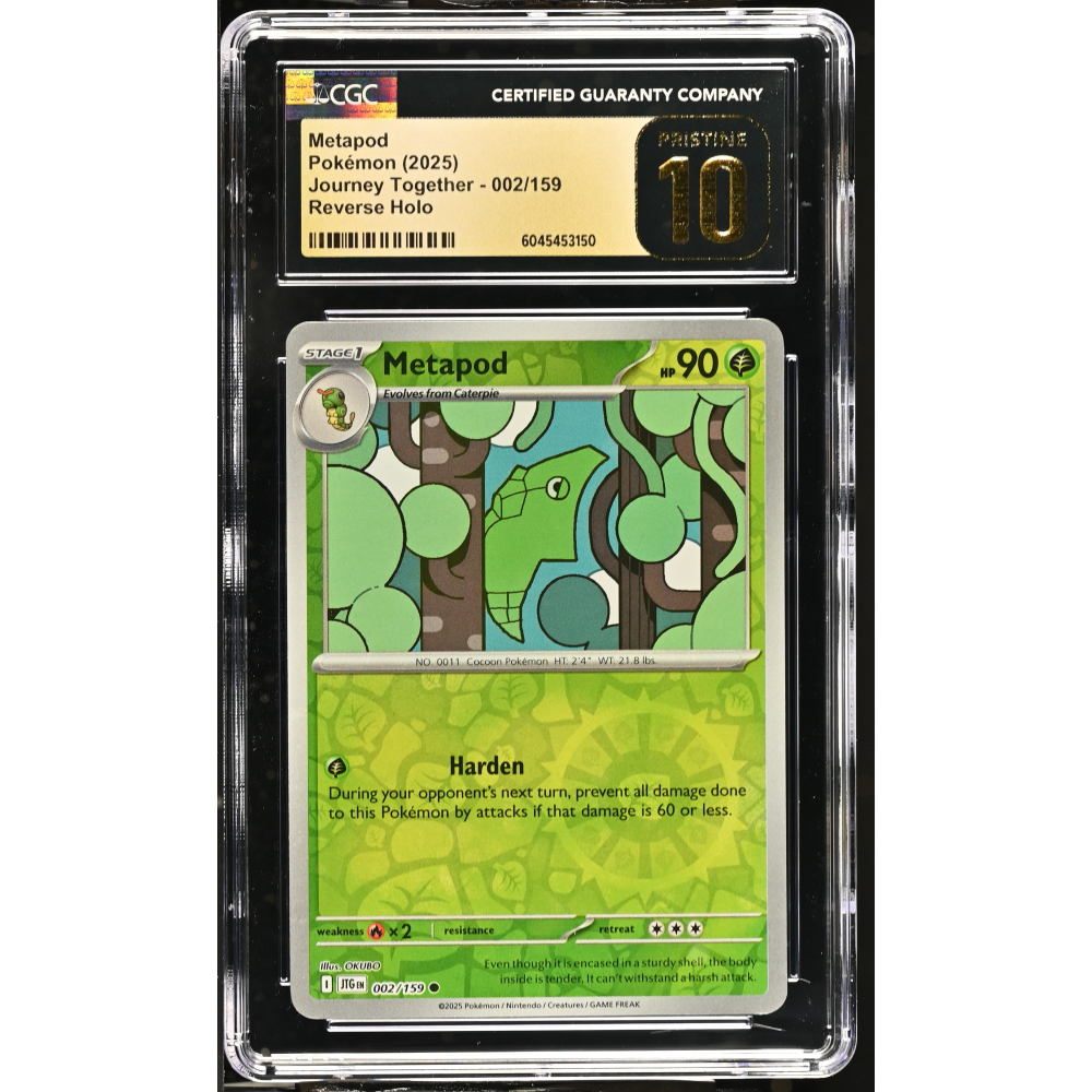 Metapod 2025 Pokemon Journey Together #002/159 (CGC PRISTINE 10 | Black Label) at PristineAuction.com
