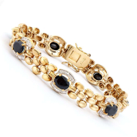 11.17 CTW Natural Black Sapphire & Diamonds 18K Gold Plated Designer Bracelet Size 7.6 Inches | Estimated Value $2,149 (AMG) at PristineAuction.com