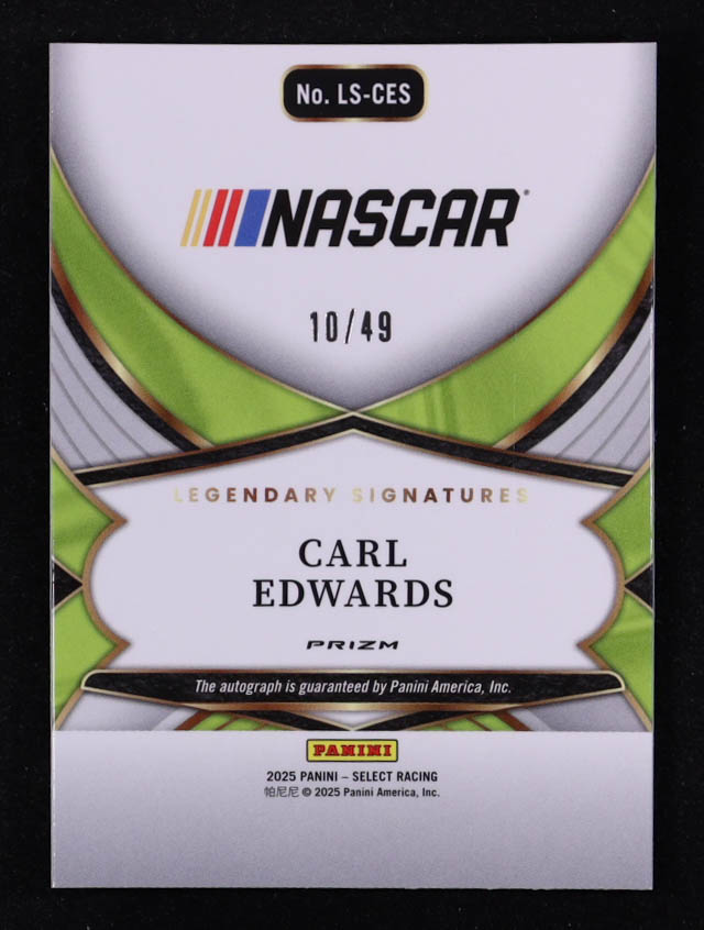 Carl Edwards 2025 Select Legendary Signatures Prizms Purple #20 #10/49 at PristineAuction.com Carl Edwards 2025 Select Legendary Signatures Prizms Purple #20 #10/49 at PristineAuction.com