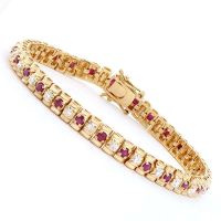 3.07 CTW Natural Ruby & Diamonds 18K Gold Plated Designer Bracelet Size 7.6 Inches | Estimated Value $1,929 (AMG) at PristineAuction.com