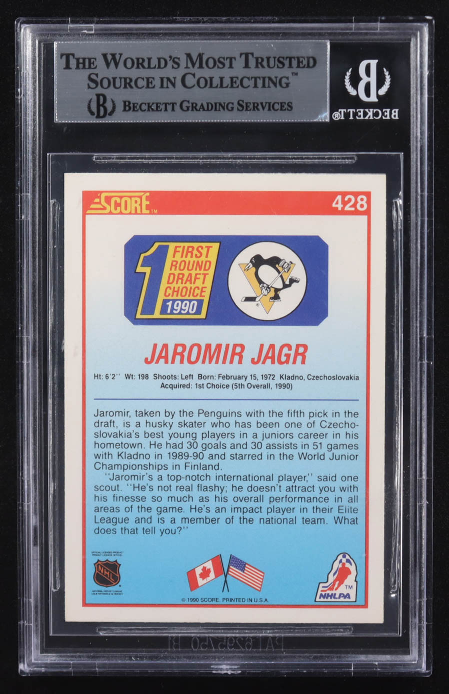 Jaromir Jagr 1990-91 Score #428 RC (BGS 9) at PristineAuction.com Jaromir Jagr 1990-91 Score #428 RC (BGS 9) at PristineAuction.com