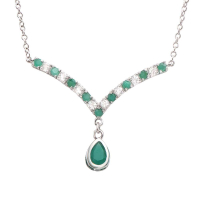 3.00 CTW Natural Emeralds & White Topaz Rhodium Plated Designer Necklace Size 19 Inches | Estimated Value $1,599 (AMG) at PristineAuction.com