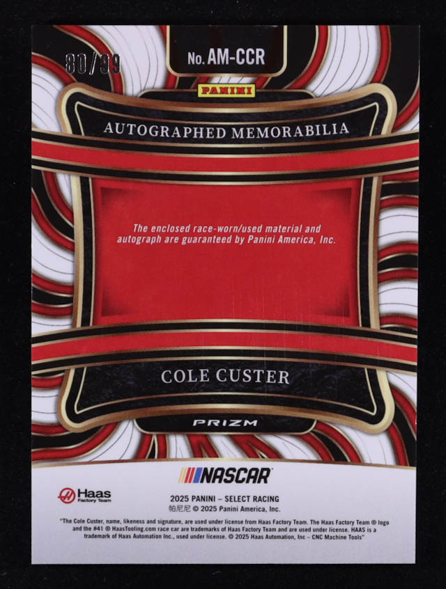 Cole Custer 2025 Select Autographed Memorabilia #7 #80/99 at PristineAuction.com Cole Custer 2025 Select Autographed Memorabilia #7 #80/99 at PristineAuction.com