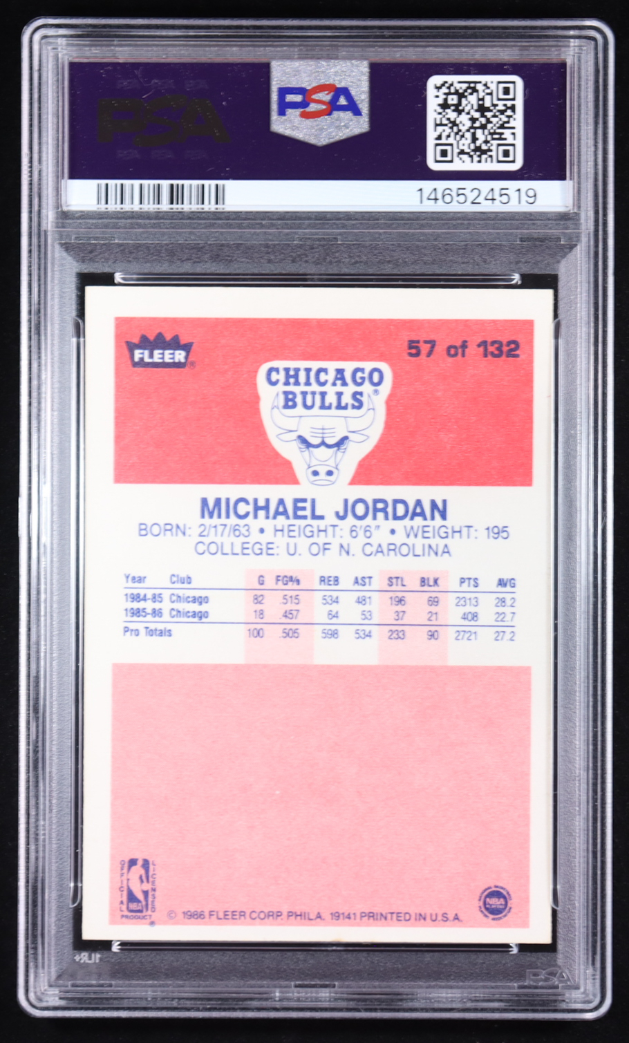Michael Jordan 1986-87 Fleer #57 RC (PSA 6) at PristineAuction.com Michael Jordan 1986-87 Fleer #57 RC (PSA 6) at PristineAuction.com