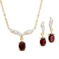 1.74 CTW Natural Garnets & Diamonds 18K Gold Plated Designer Necklace & Earrings Set | Estimated Value $1,589 (AMG) at PristineAuction.com