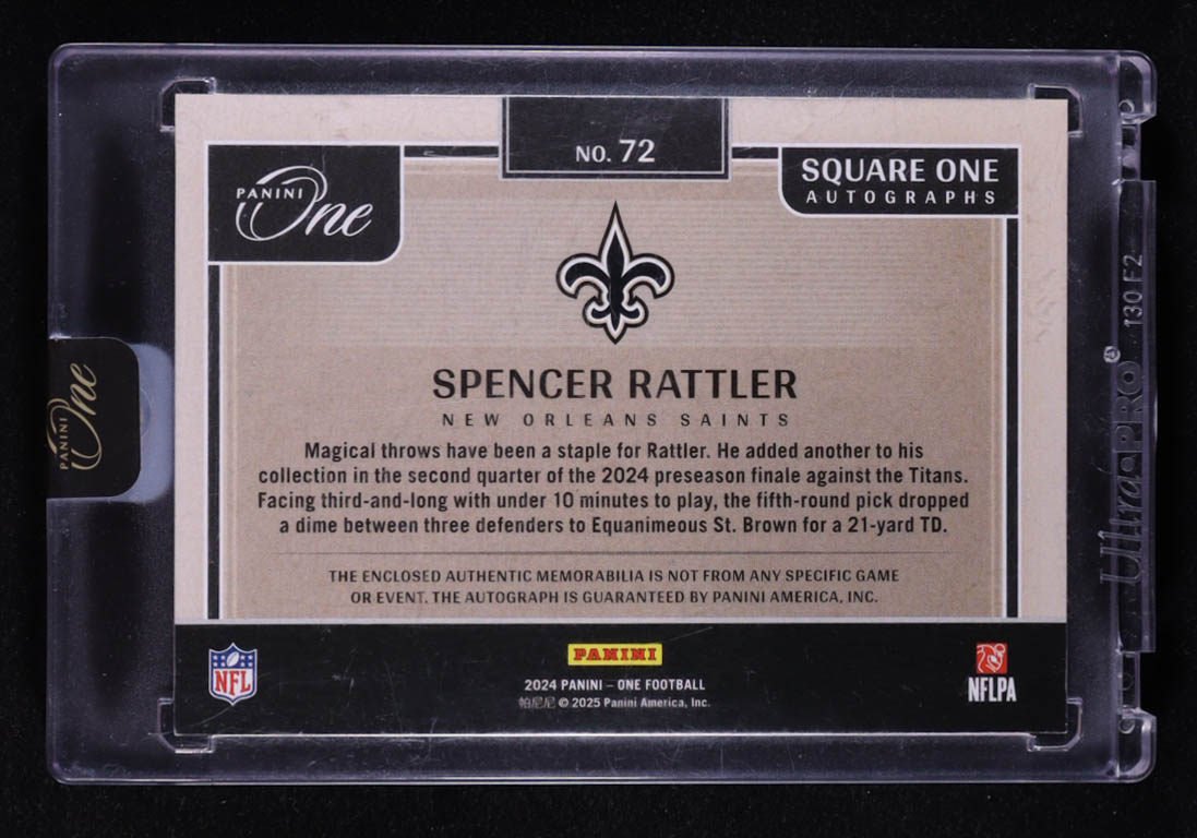 Spencer Rattler 2024 Panini One JSY AU #72 #83/99 RC at PristineAuction.com Spencer Rattler 2024 Panini One JSY AU #72 #83/99 RC at PristineAuction.com