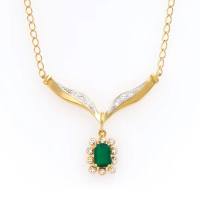 0.94 CTW Natural Green Agate & Diamonds 18K Gold Plated Designer Necklace Size 19 Inches | Estimated Value $1,739 (AMG) at PristineAuction.com