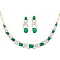 6.29 CTW Natural Green Agate & Diamonds 18K Gold Plated Designer Necklace & Earrings Set 19 Inches | Estimated Value $1,839 (AMG) at PristineAuction.com