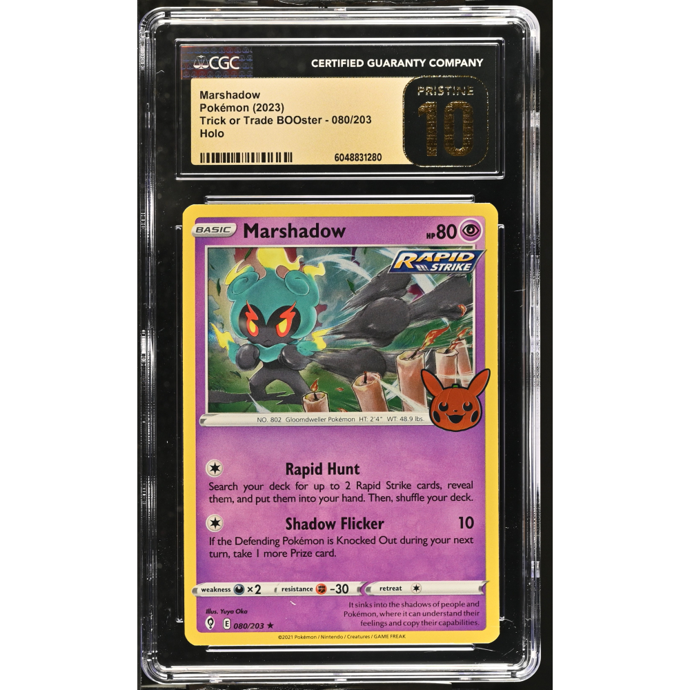 Marshadow 2023 Pokemon Trick Or Trade BOOster #080/203 (CGC PRISTINE 10 | Black Label) at PristineAuction.com