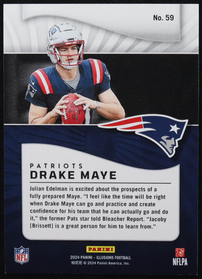 Drake Maye 2024 Panini Illusions #59 RC at PristineAuction.com Drake Maye 2024 Panini Illusions #59 RC at PristineAuction.com