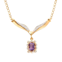 0.95 CTW Natural Amethyst & Diamond 18K Gold Plated Designer Necklace Size 19 Inches | Estimated Value $1,729 (AMG) at PristineAuction.com