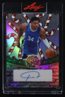 Giannis Antetokounmpo 2025 Leaf Metal Holiday Autographs Prismatic Candy Cane #BAGA1 #2/15 at PristineAuction.com