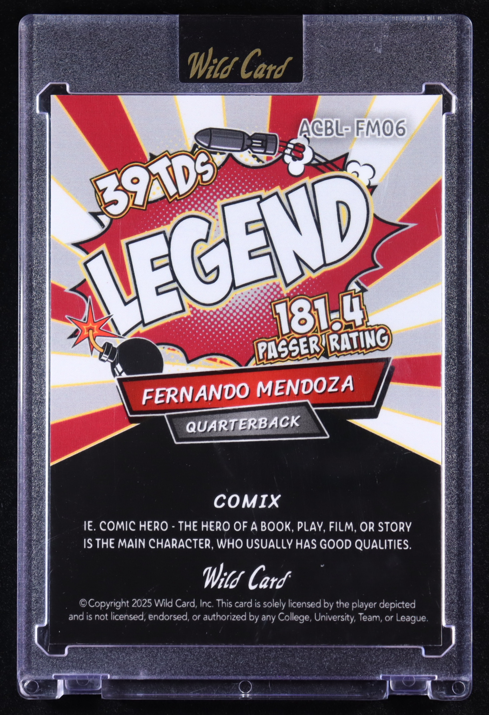 Fernando Mendoza 2025 Wild Card Comix Legend #ACBL-FM06 RC #4/4 at PristineAuction.com Fernando Mendoza 2025 Wild Card Comix Legend #ACBL-FM06 RC #4/4 at PristineAuction.com