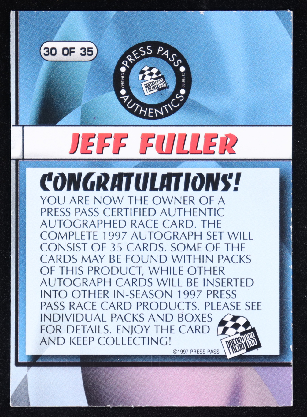 Jeff Fuller 1997 Press Pass Autographs #30 at PristineAuction.com Jeff Fuller 1997 Press Pass Autographs #30 at PristineAuction.com