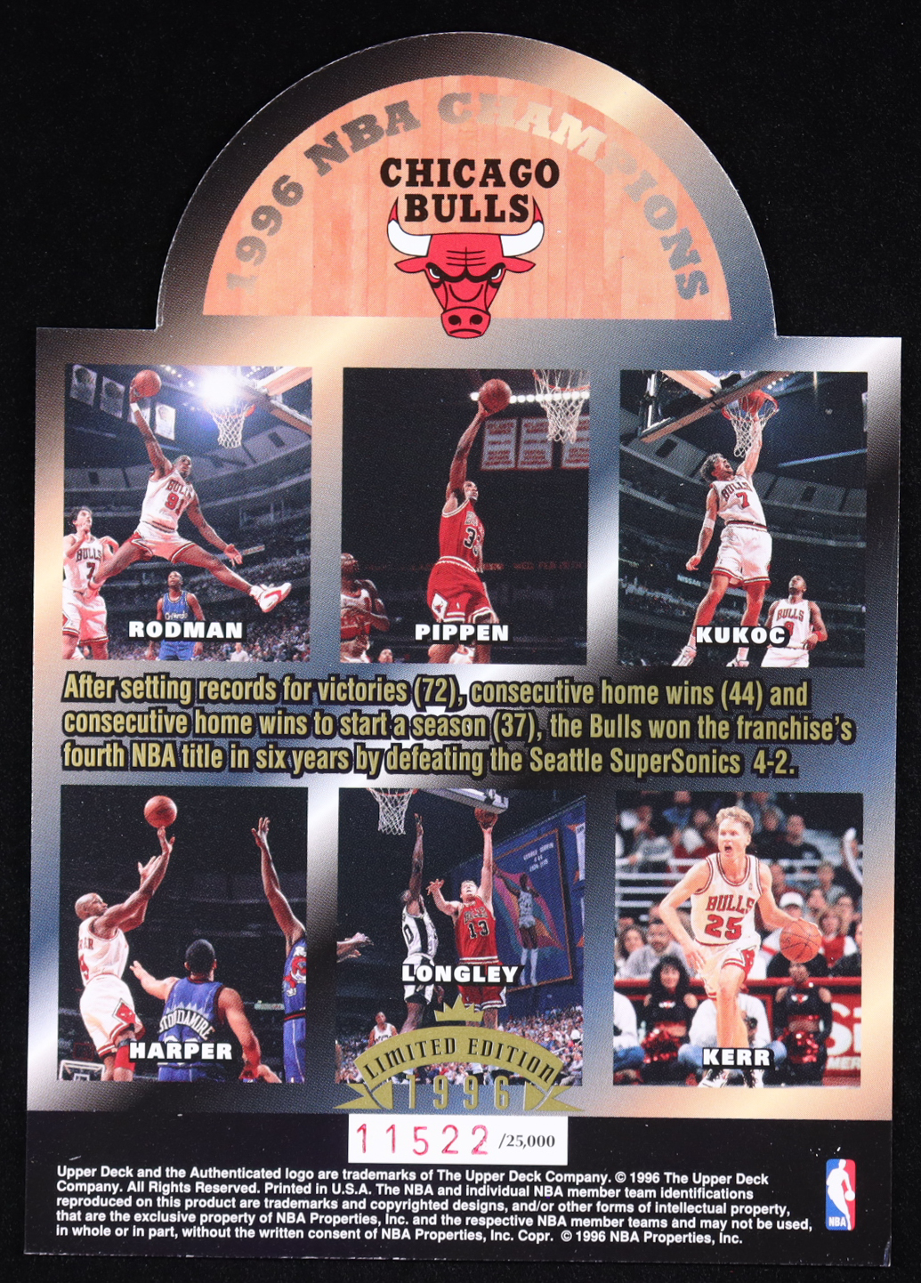 Michael Jordan 1996 Upper Deck 4th Championship Jumbo Card #NNO #21885/25000 at PristineAuction.com Michael Jordan 1996 Upper Deck 4th Championship Jumbo Card #NNO #21885/25000 at PristineAuction.com