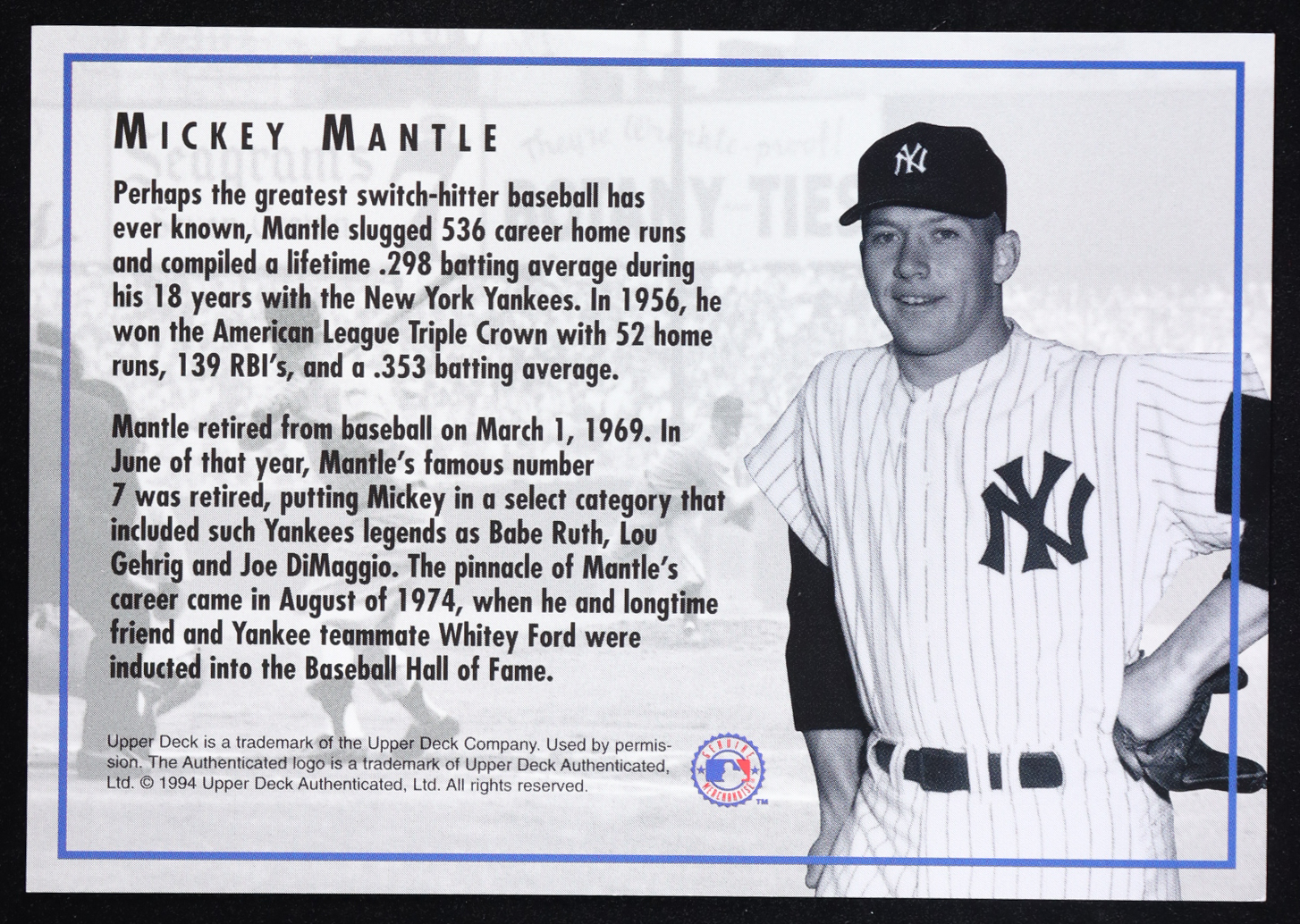 Mickey Mantle 1994 Upper Deck Jumbo #NNO #0032/5000 at PristineAuction.com Mickey Mantle 1994 Upper Deck Jumbo #NNO #0032/5000 at PristineAuction.com