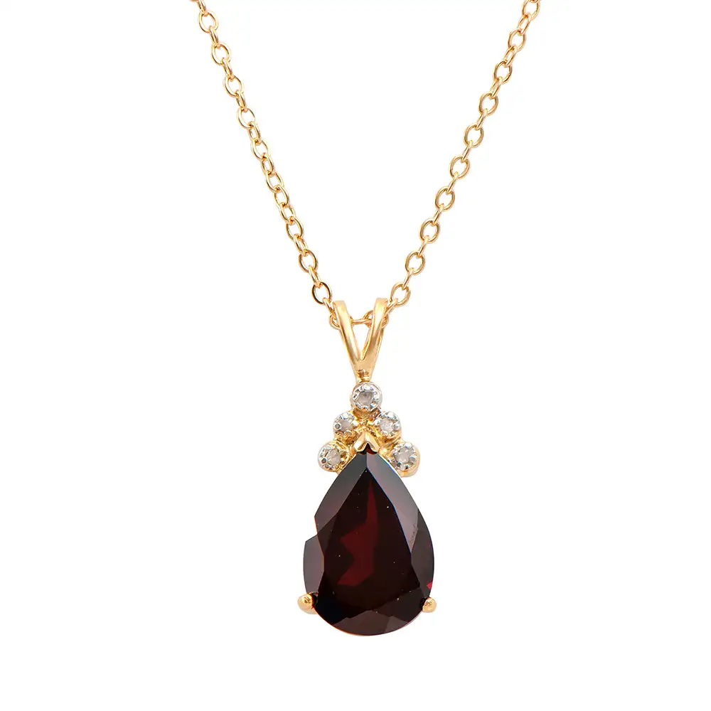 5.09 CTW Natural Garnet & Diamond 18K Gold Plated Designer Necklace Size 18 Inches | Estimated Value $1689 (AMG) at PristineAuction.com 5.09 CTW Natural Garnet & Diamond 18K Gold Plated Designer Necklace Size 18 Inches | Estimated Value $1689 (AMG) at PristineAuction.com