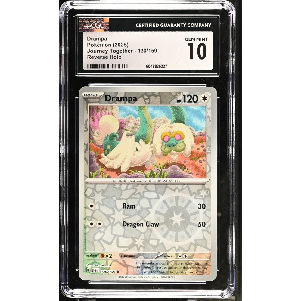 Drampa 2025 Pokemon Journey Together #130/159 (CGC 10) at PristineAuction.com