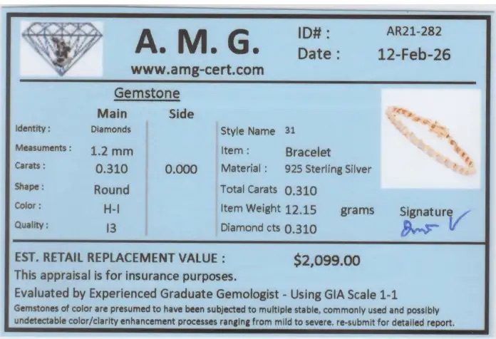 0.31 CTW Natural Diamonds 18K Gold Plated Designer Bracelet Size 7.5 Inches | Estimated Value $2,099 (AMG) at PristineAuction.com 0.31 CTW Natural Diamonds 18K Gold Plated Designer Bracelet Size 7.5 Inches | Estimated Value $2,099 (AMG) at PristineAuction.com