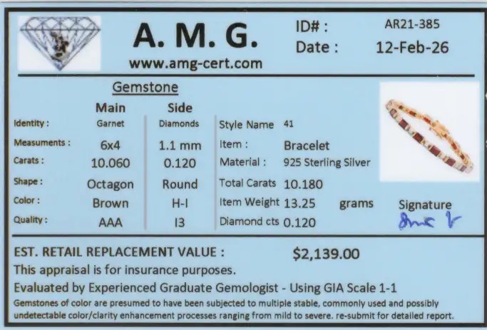 10.18 CTW Natural Garnet & Diamonds 18K Gold Plated Designer Bracelet Size 7.5 Inches | Estimated Value $2,139 (AMG) at PristineAuction.com 10.18 CTW Natural Garnet & Diamonds 18K Gold Plated Designer Bracelet Size 7.5 Inches | Estimated Value $2,139 (AMG) at PristineAuction.com