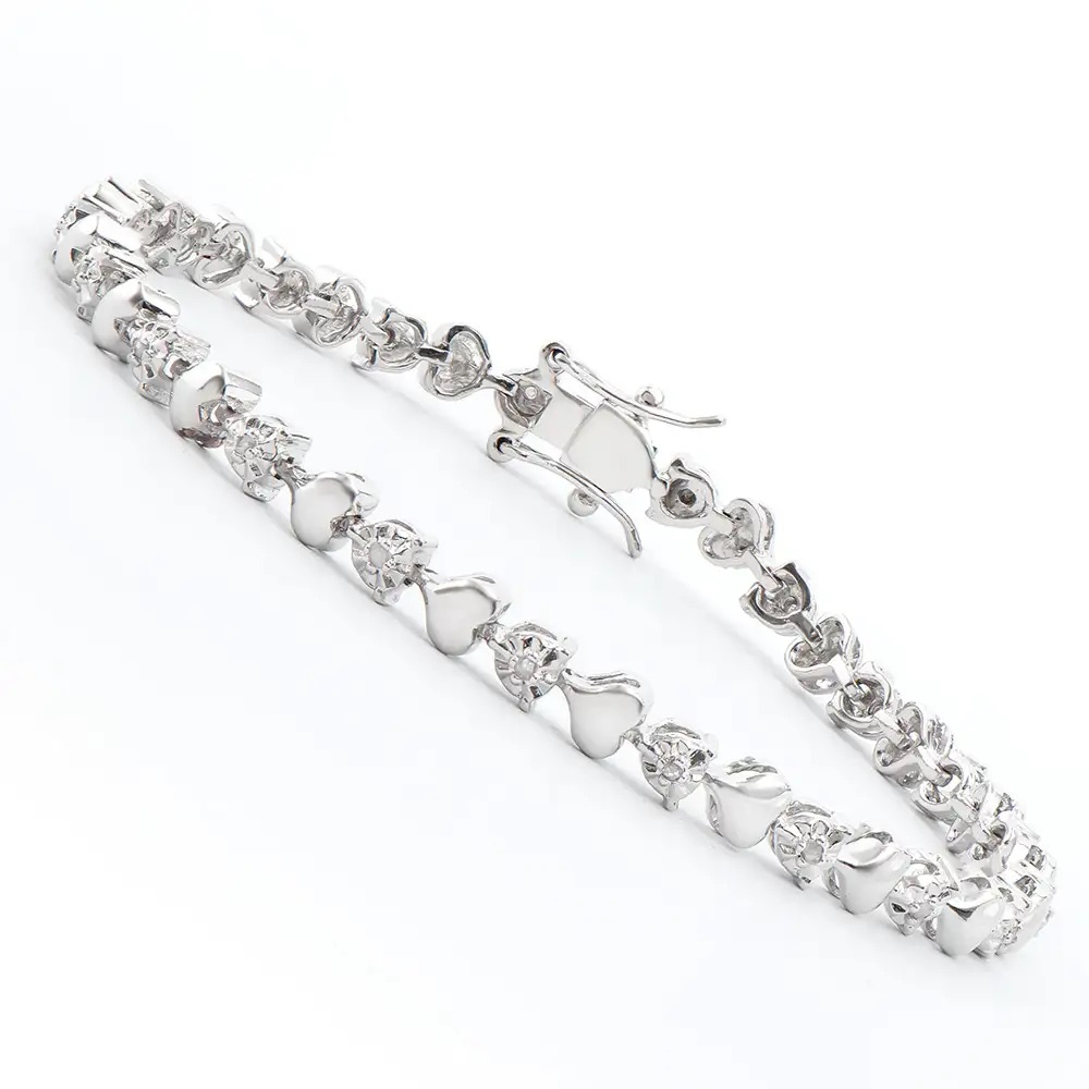 0.21 CTW Natural Diamonds Rhodium Plated Designer Bracelet 7.9 Inches | Estimated Value $1,989 (AMG) at PristineAuction.com
