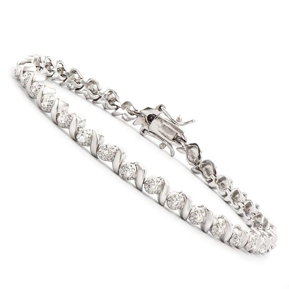 0.33 CTW Natural Diamond Rhodium Plated Designer Bracelet Size 7.5 Inches | Estimated Value $1989 (AMG) at PristineAuction.com