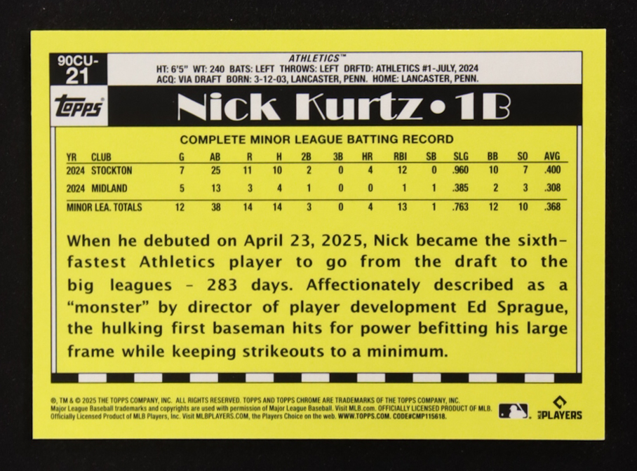 Nick Kurtz 2025 Topps Chrome 35th Anniversary #90CU-21RC at PristineAuction.com Nick Kurtz 2025 Topps Chrome 35th Anniversary #90CU-21RC at PristineAuction.com