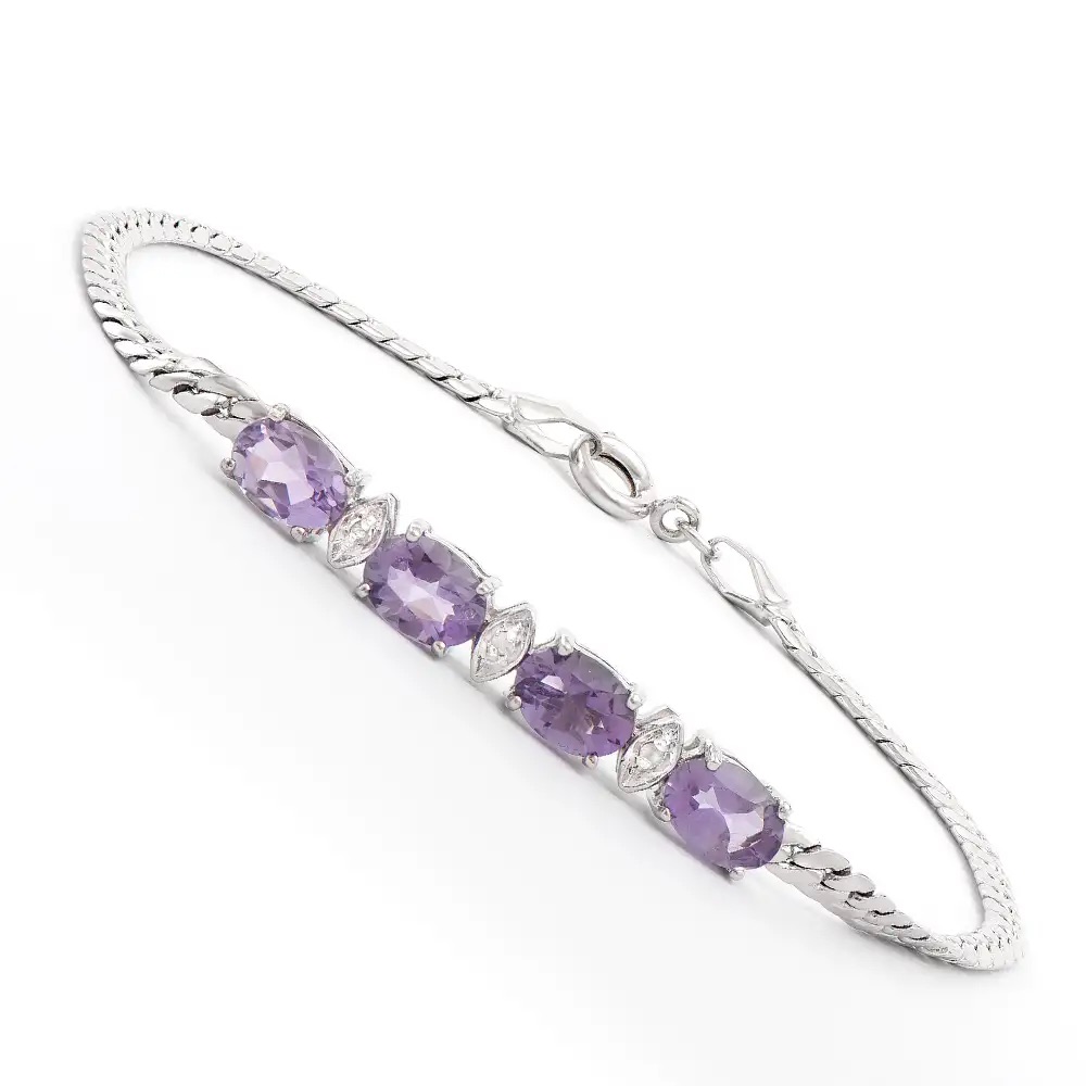 2.78 CTW Natural Amethyst & Diamonds Rhodium Plated Designer Bracelet Size 7.9 Inches | Estimated Value $1,949 (AMG) at PristineAuction.com 2.78 CTW Natural Amethyst & Diamonds Rhodium Plated Designer Bracelet Size 7.9 Inches | Estimated Value $1,949 (AMG) at PristineAuction.com