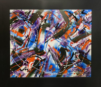 Mark Lewis Original Custom Framed Abstract Painting On Glass 015-26 (Lewis) at PristineAuction.com