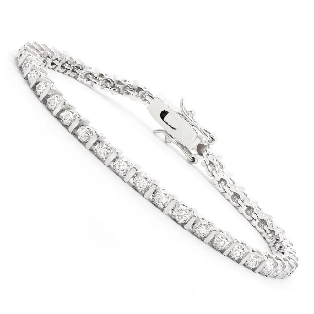 0.21 CTW Natural Diamonds Rhodium Plated Designer Bracelet Size 7.1 Inches | Estimated Value $2,099 (AMG) at PristineAuction.com