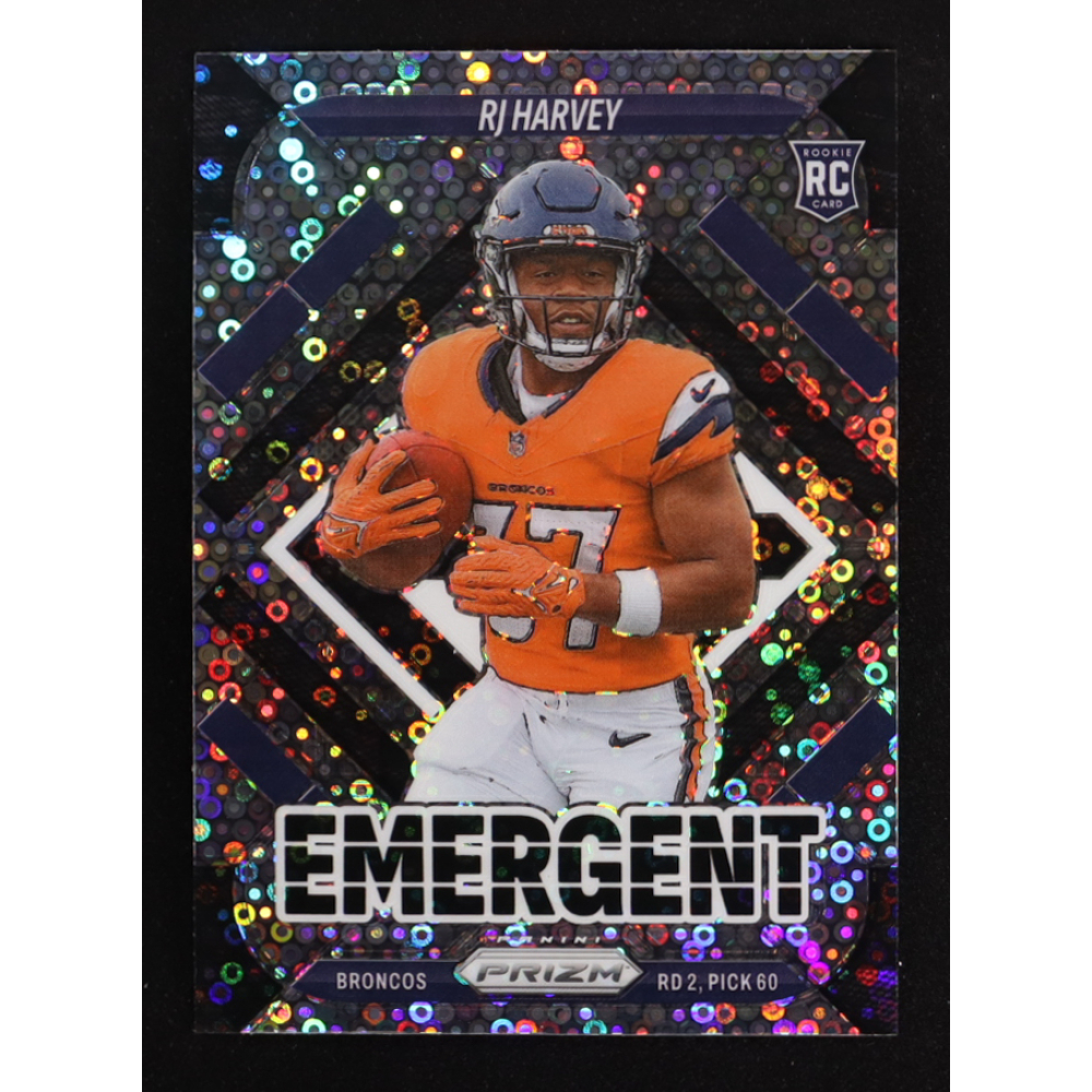 RJ Harvey 2025 Panini Prizm Emergent No Huddle #16 RC at PristineAuction.com