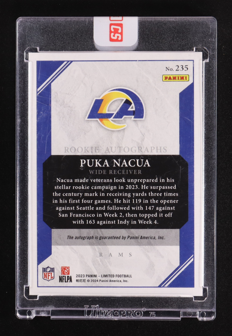 Puka Nacua 2023 Limited Autograph #235 #023/199 RC at PristineAuction.com Puka Nacua 2023 Limited Autograph #235 #023/199 RC at PristineAuction.com