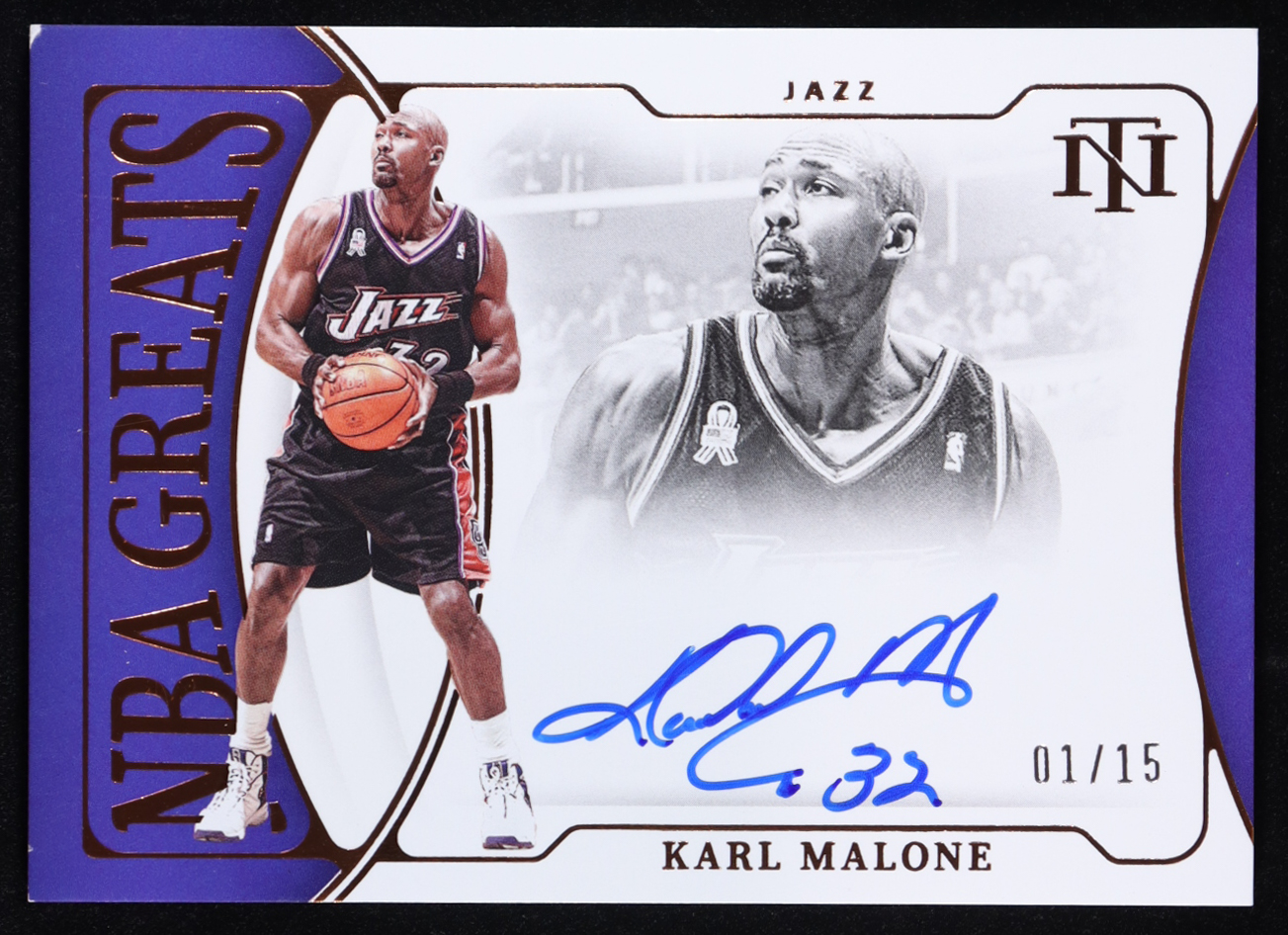 Karl Malone 2021-22 Panini National Treasures NBA Greats Signatures Bronze #14 #01/15 at PristineAuction.com Karl Malone 2021-22 Panini National Treasures NBA Greats Signatures Bronze #14 #01/15 at PristineAuction.com