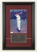 Joe DiMaggio Signed Yankees Custom Framed Photo Display with Pewter DiMaggio 1941 Hit Streak Ticket (JSA) at PristineAuction.com