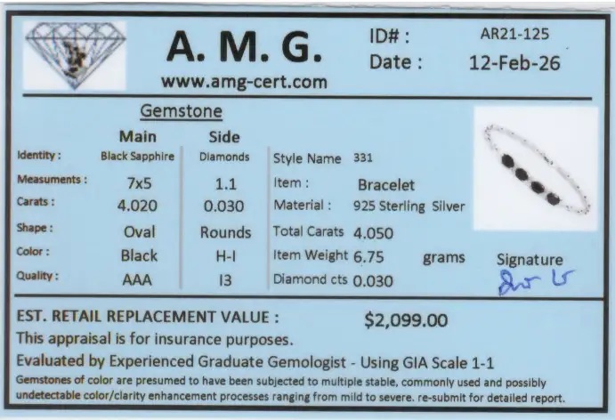 4.05 CTW Natural Sapphire & Diamonds Rhodium Plated Designer Bracelet 7.5 Inches | Estimated Value $2,099 (AMG) at PristineAuction.com 4.05 CTW Natural Sapphire & Diamonds Rhodium Plated Designer Bracelet 7.5 Inches | Estimated Value $2,099 (AMG) at PristineAuction.com