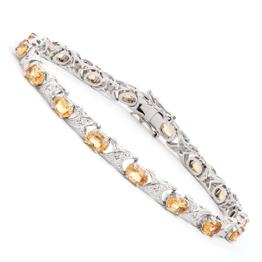 6.68 CTW Natural Citrine & Diamonds Rhodium Plated Designer Bracelet 8 Inches | Estimated Value $2,199 (AMG) at PristineAuction.com