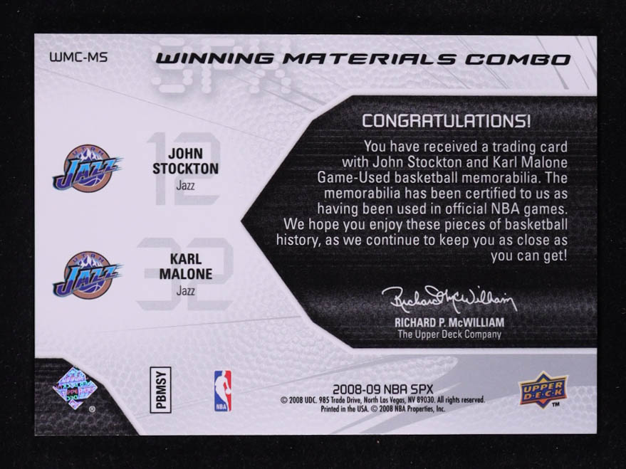 John Stockton / Karl Malone 2008-09 SPx Winning Materials Combos #WMCMS at PristineAuction.com John Stockton / Karl Malone 2008-09 SPx Winning Materials Combos #WMCMS at PristineAuction.com