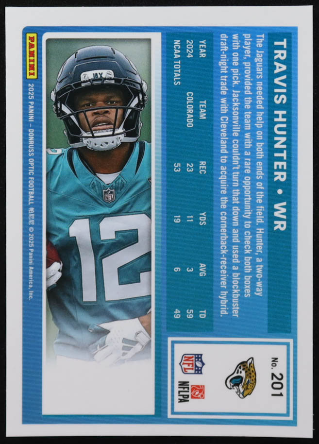 Travis Hunter 2025 Donruss Optic #201 RR RC at PristineAuction.com Travis Hunter 2025 Donruss Optic #201 RR RC at PristineAuction.com