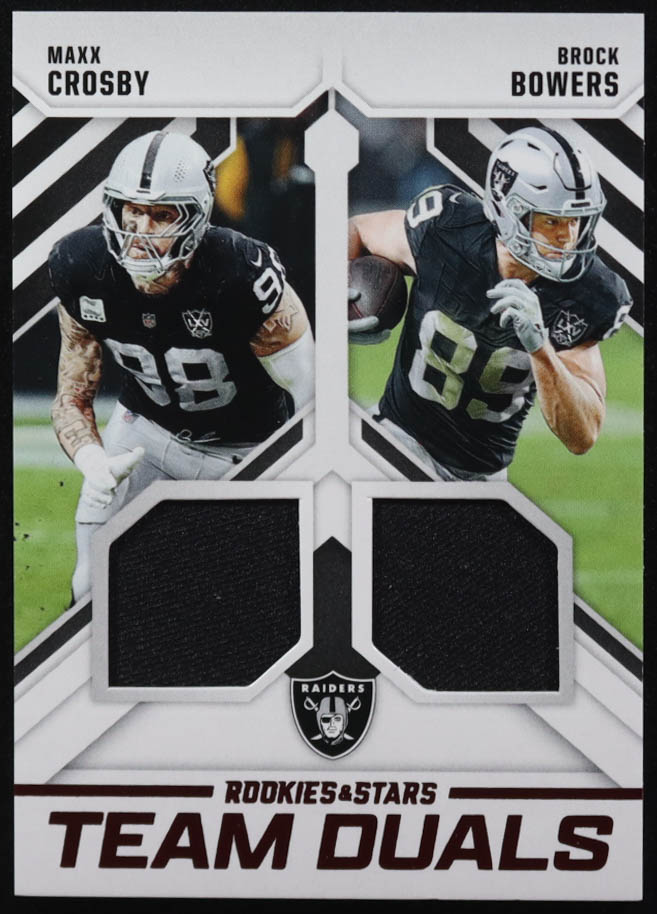 Brock Bowers / Maxx Crosby 2025 Rookies and Stars Team Dual Jerseys #12 RC at PristineAuction.com Brock Bowers / Maxx Crosby 2025 Rookies and Stars Team Dual Jerseys #12 RC at PristineAuction.com