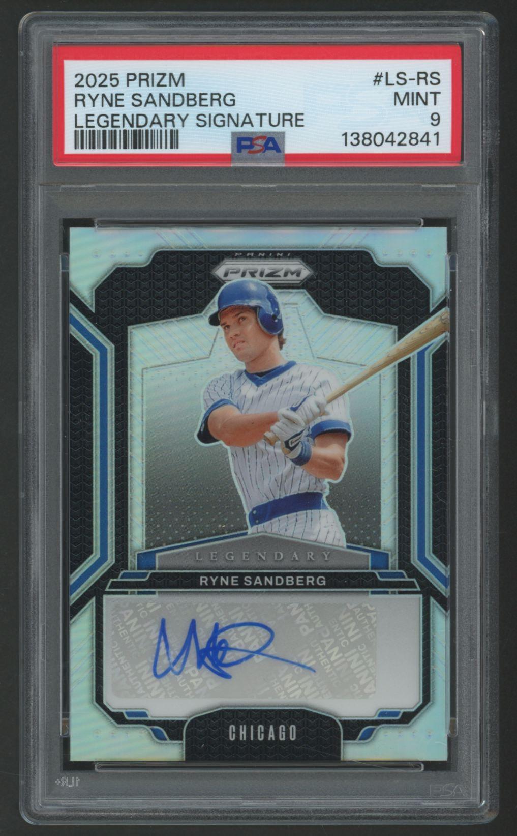Ryne Sandberg 2025 Panini Prizm Legendary Signature #LSRS (PSA 9) at PristineAuction.com Ryne Sandberg 2025 Panini Prizm Legendary Signature #LSRS (PSA 9) at PristineAuction.com