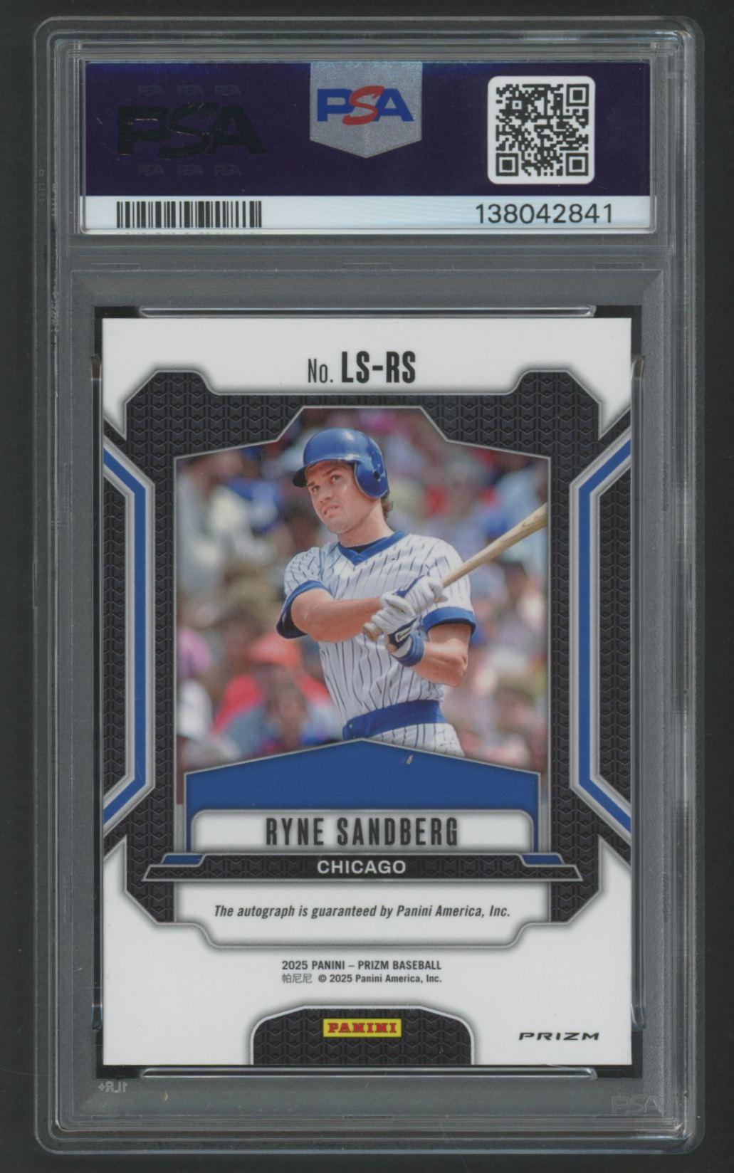 Ryne Sandberg 2025 Panini Prizm Legendary Signature #LSRS (PSA 9) at PristineAuction.com Ryne Sandberg 2025 Panini Prizm Legendary Signature #LSRS (PSA 9) at PristineAuction.com