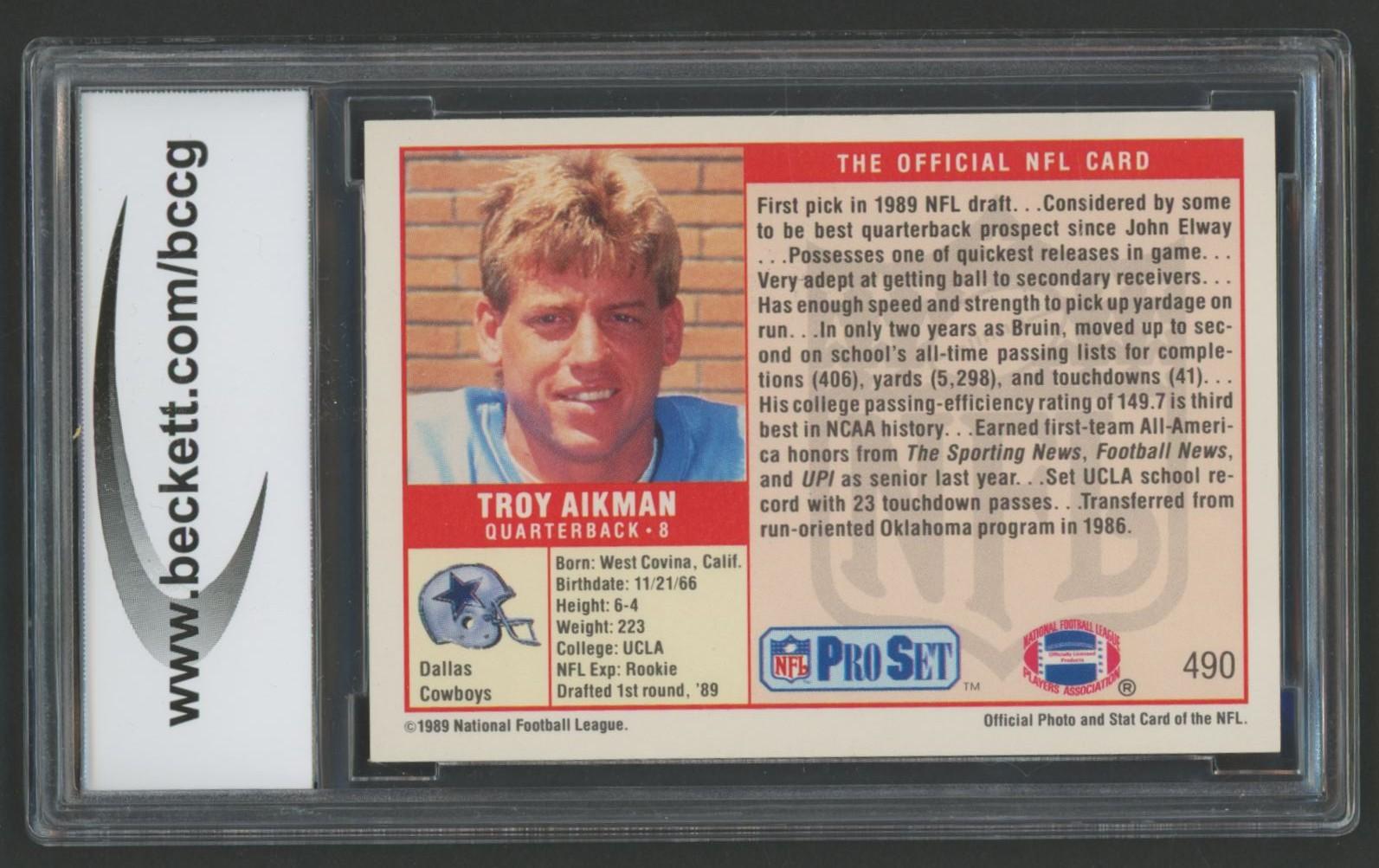 Troy Aikman 1989 Pro Set #490 RC (BCCG 10) at PristineAuction.com Troy Aikman 1989 Pro Set #490 RC (BCCG 10) at PristineAuction.com