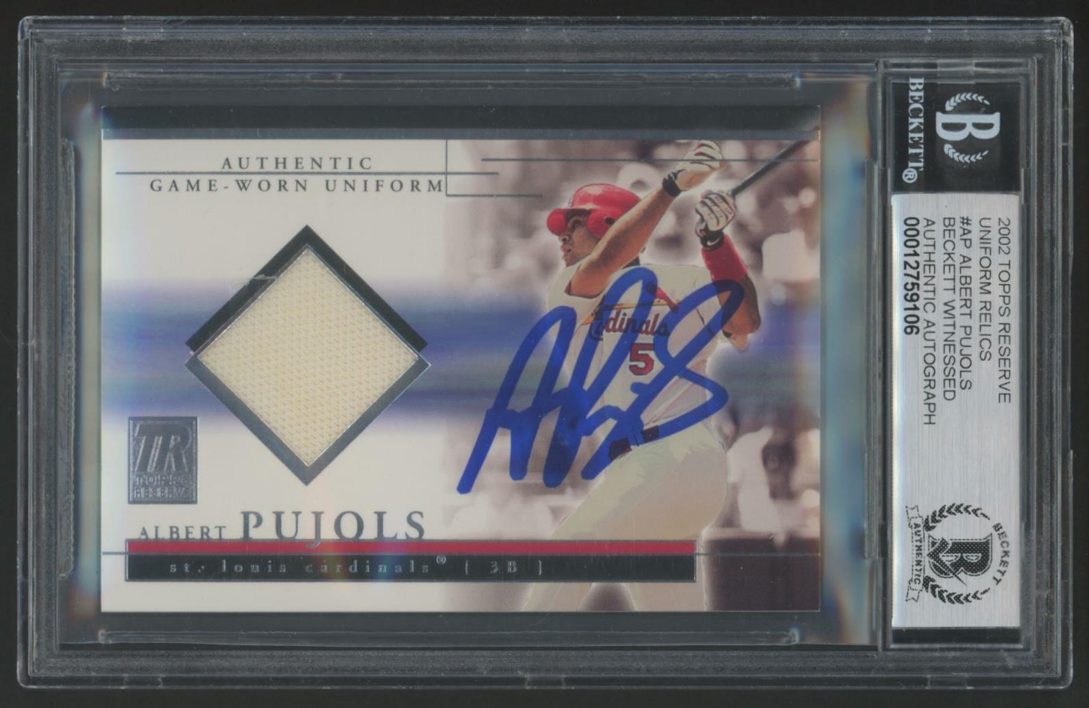 Albert Pujols Signed 2002 Topps Reserve Uniform Relics #AP (BGS | Autograph Graded 10) at PristineAuction.com Albert Pujols Signed 2002 Topps Reserve Uniform Relics #AP (BGS | Autograph Graded 10) at PristineAuction.com