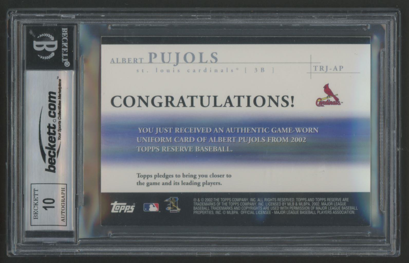 Albert Pujols Signed 2002 Topps Reserve Uniform Relics #AP (BGS | Autograph Graded 10) at PristineAuction.com Albert Pujols Signed 2002 Topps Reserve Uniform Relics #AP (BGS | Autograph Graded 10) at PristineAuction.com