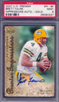 Brett Favre 2007 Upper Deck Premier Impressions Autographs Gold #PIBF #6/25 (PSA 9) at PristineAuction.com