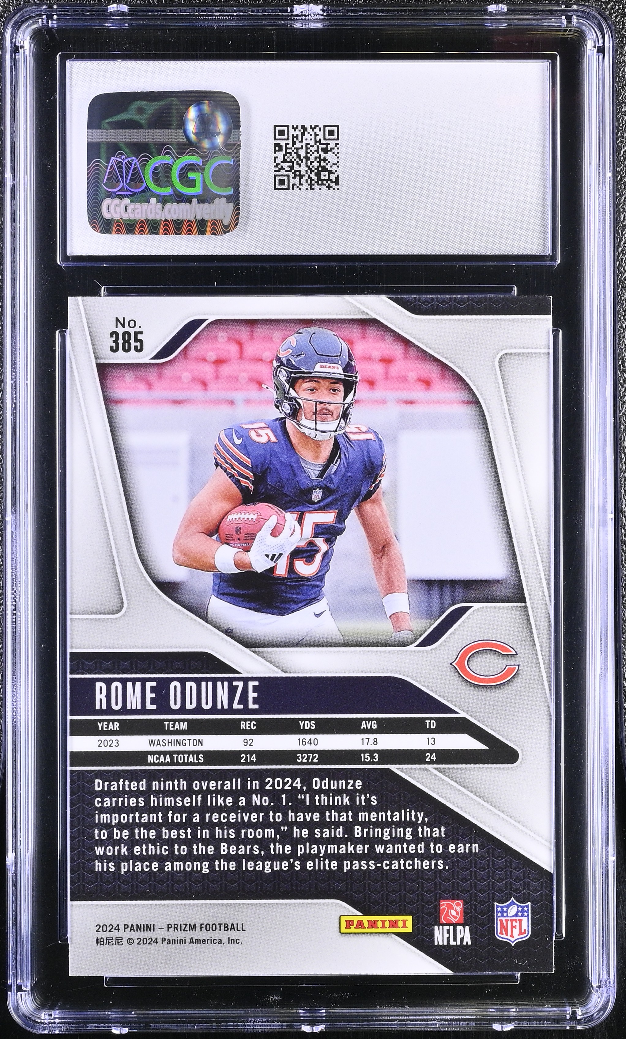 Rome Odunze 2024 Panini Prizm #385 RC (CGC 8.5) at PristineAuction.com Rome Odunze 2024 Panini Prizm #385 RC (CGC 8.5) at PristineAuction.com