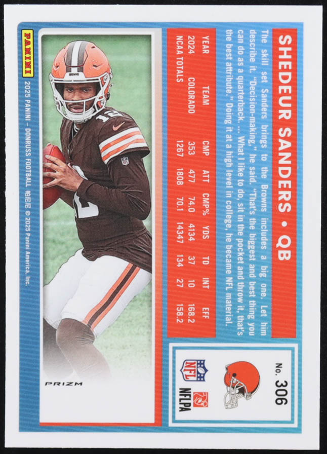 Shedeur Sanders 2025 Panini Donruss Optic Pink Preview #306 RC at PristineAuction.com Shedeur Sanders 2025 Panini Donruss Optic Pink Preview #306 RC at PristineAuction.com