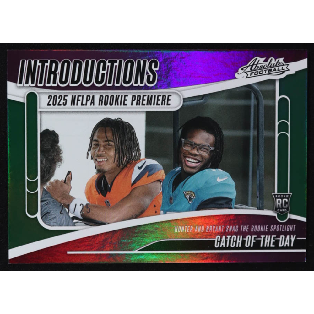 Travis Hunter / Pat Bryant 2025 Absolute Introductions Spectrum Green #9 RC / Catch of the Day #21/25 at PristineAuction.com