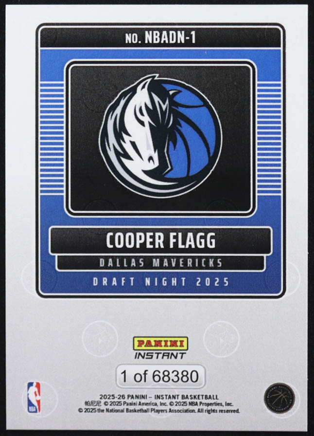 Cooper Flagg 2025-26 Panini Instant Draft Night #NBADN1 RC at PristineAuction.com Cooper Flagg 2025-26 Panini Instant Draft Night #NBADN1 RC at PristineAuction.com