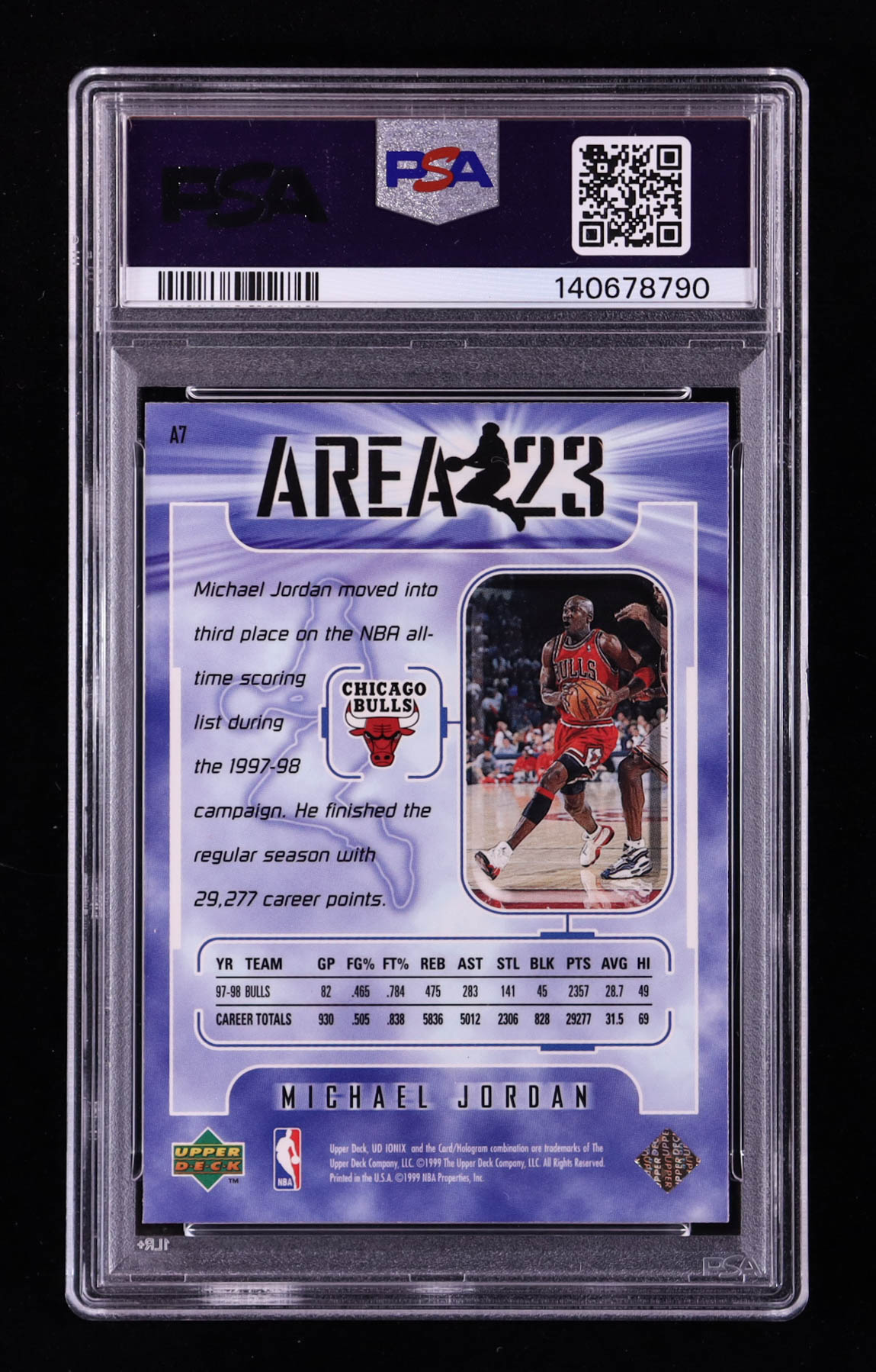 Michael Jordan 1998-99 UD Ionix Area 23 #A7 (PSA 9) at PristineAuction.com Michael Jordan 1998-99 UD Ionix Area 23 #A7 (PSA 9) at PristineAuction.com
